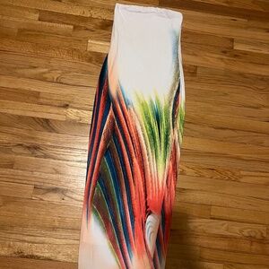 Fashion Nova White Maxi Dress with Red, Blue & Green Print